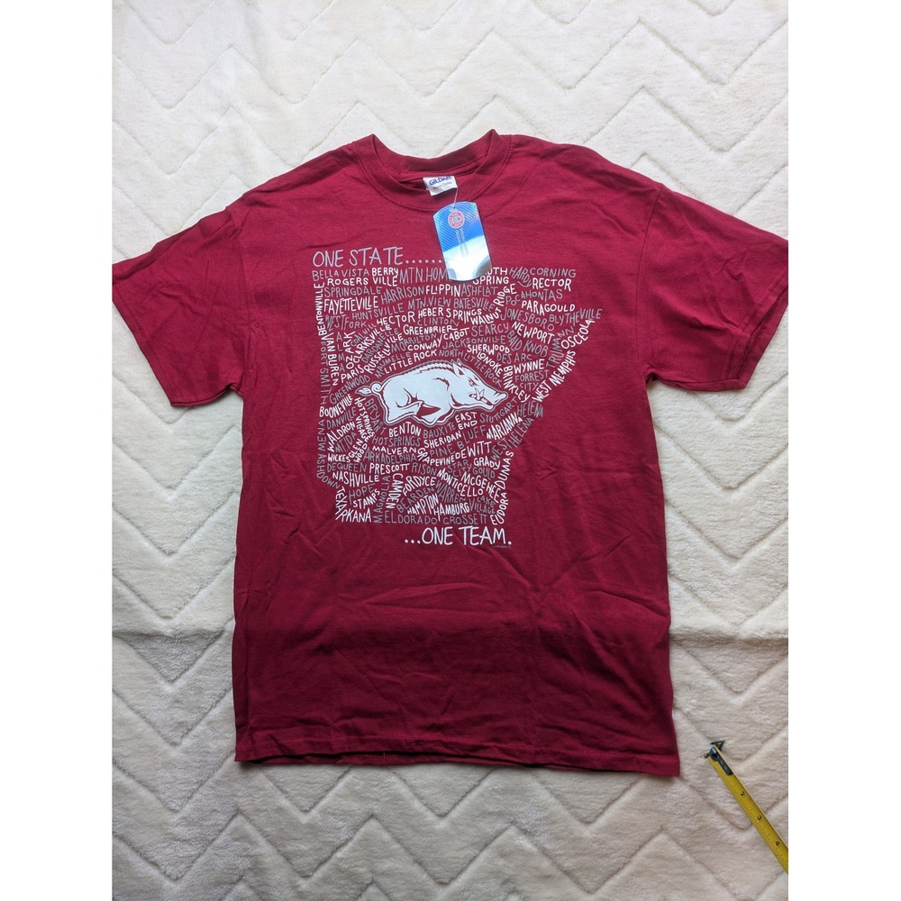 Arkansas Razorbacks T-Shirt Mens Medium Red Gildan One State One Team Map Tee